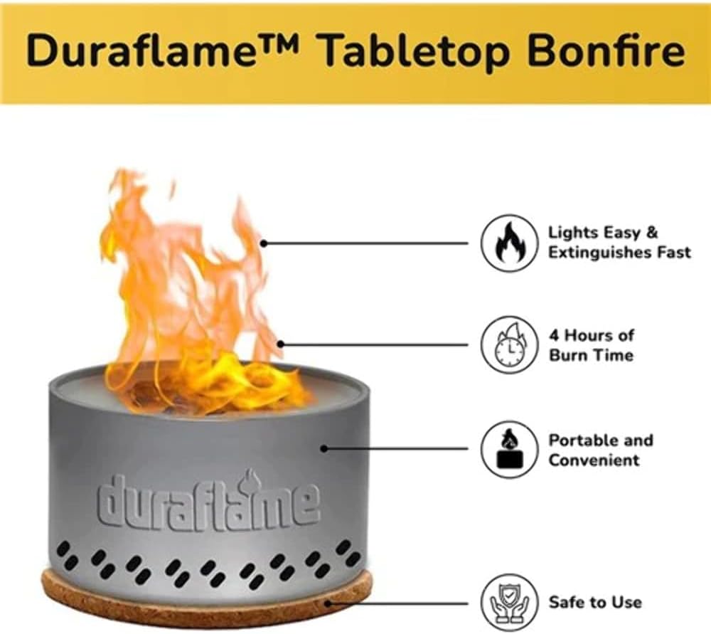 Duraflame™ Tabletop Bonfire & Portable Outdoor Campfire, Fire Pit, Lightweight & Compact, Emergency Fire Kit, Burns up to 4 Hours, Food Grade Wax & Recyclable Tin.
