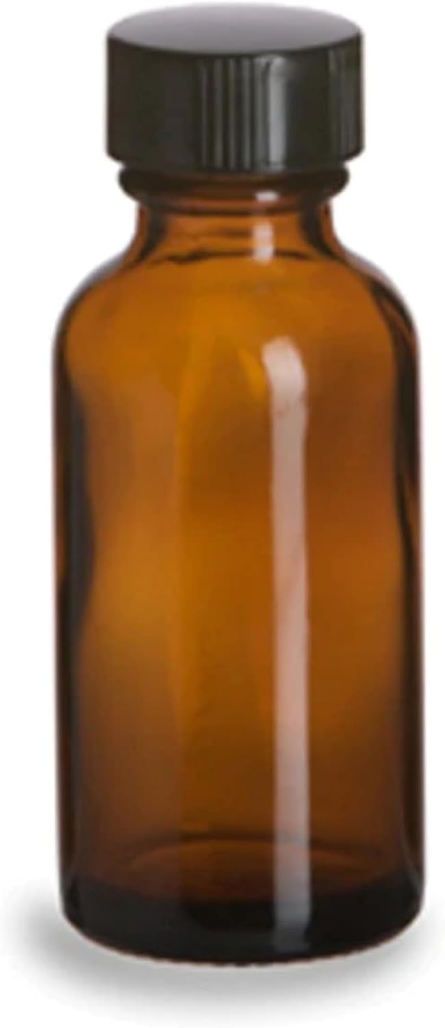 Boston 1 oz Amber Glass Round Bottle with Cap