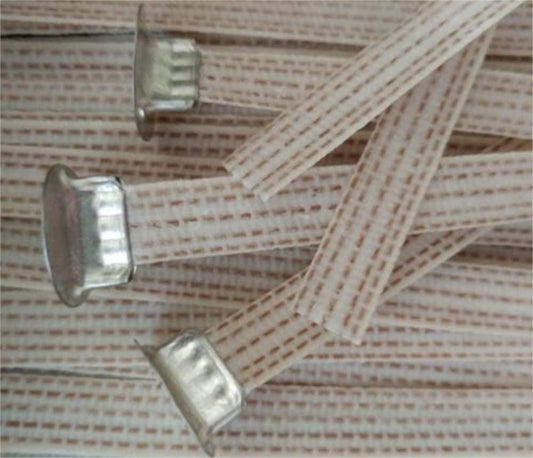 White strips with metal caps for Precision Ribbon Wick Small 4-inch Pack of 100