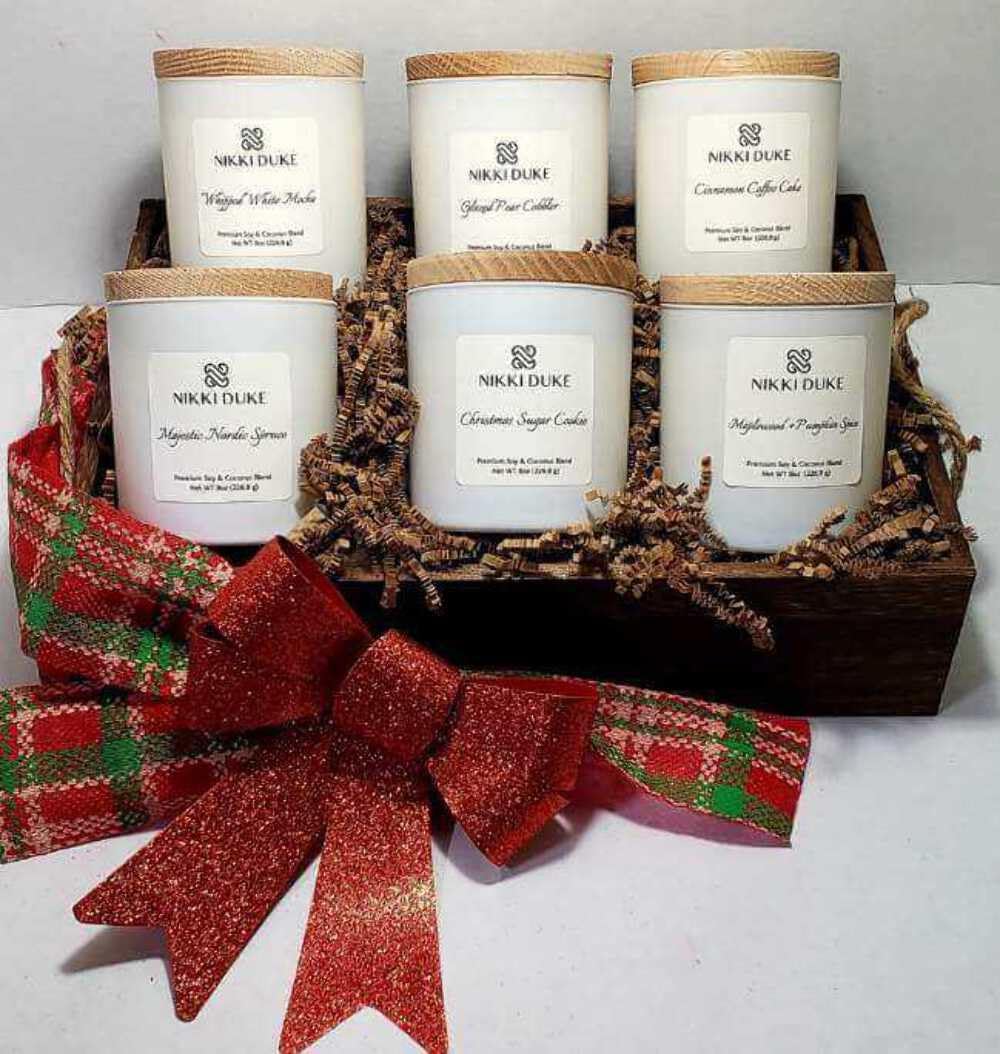 Holiday Candle Gift Set, 6-Piece Candles for Home Scented Collection, 70 Hour Burn Time, Soy Coconut Blend Wax, Cozy Scents Like Nordic Spruce & Sugar Cookie, Hand Poured in USA, 8 oz Each