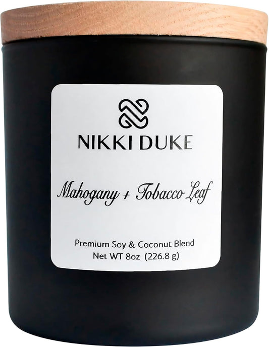 Mahogany & Tobacco Leaf Candle, Hand-Poured Soy & Coconut Wax Blend, Earthy Aroma with Rich Wood & Smoky Tobacco Leaf Notes, 40 Hr Even Burn Candles for Home