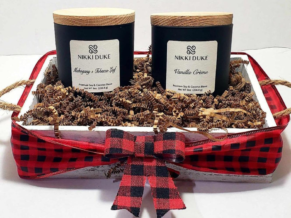 His & Hers Candle Gift Set, Vanilla Creme & Mahogany Tobacco Leaf, Luxurious Aromas for Romantic Ambiance, Soy Coconut Wax Blend, 40-Hour Burn, 8 oz Each, Pack of 2 Candles for Home Scented