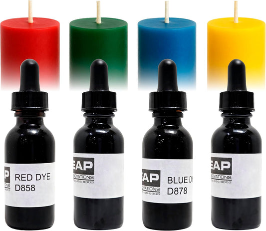 Primary Colors Liquid Candle Dye Bundle, Highly Concentrated Liquid Dyes for Candle Making in 4 Shades, Red, Green, Blue, & Yellow, Fully Soluble for Flawless Blending, 1 oz Each