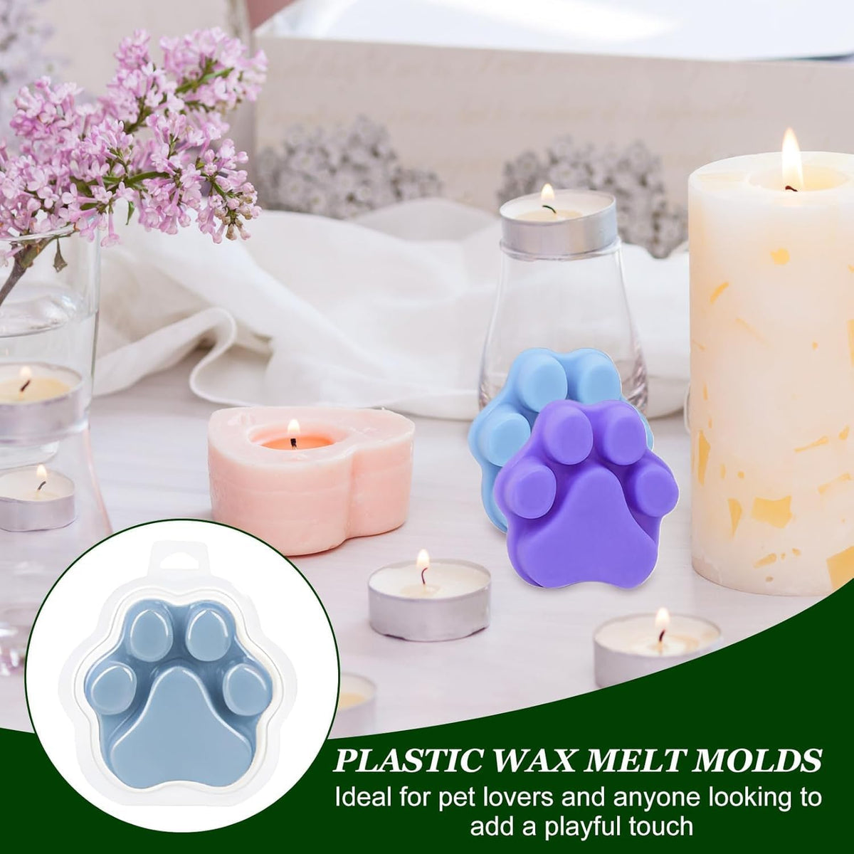 100 Pack Wax Melt Clamshells, Empty Candle Melt Molds, Dog Paw Shaped