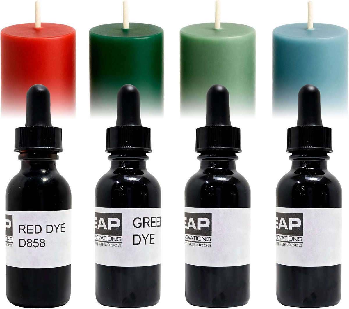 Christmas Liquid Candle Dye Bundle, Highly Concentrated Liquid Dyes for Candle Making in 4 Shades, Red, Green, Bayberry/Eucalyptus & Wedgewood Blue, Soluble for Flawless Blending, 1 oz Each