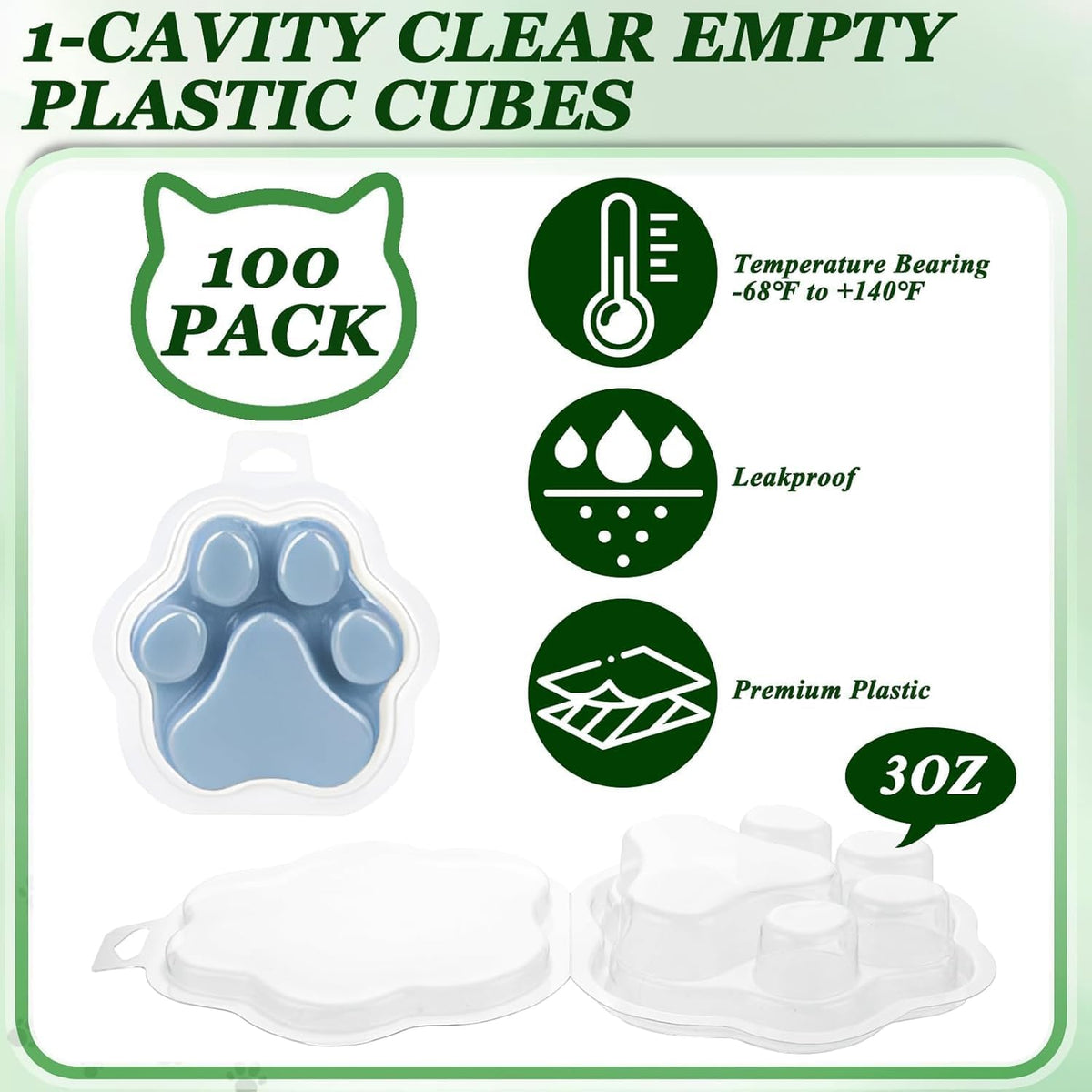100 Pack Wax Melt Clamshells, Empty Candle Melt Molds, Dog Paw Shaped