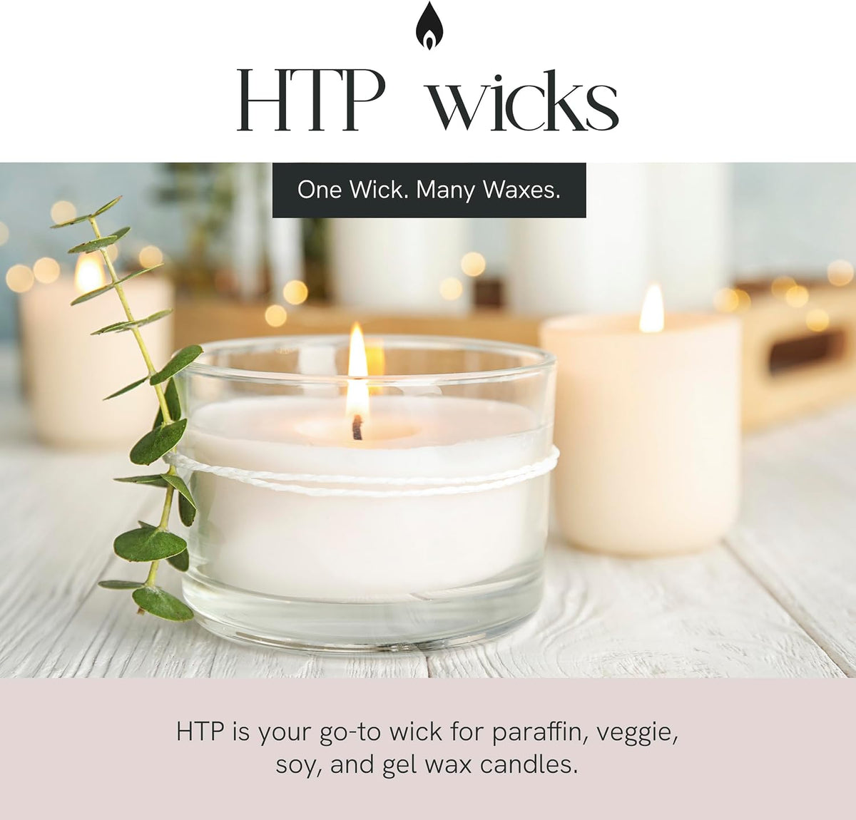 HTP-41 Candle Making Wicks, Pre-Tabbed, Rigid, Self-Trimming Wicks for Candlemaking, Works with Paraffin, Gel & Vegetable Wax, 6" Length, Pack of 100