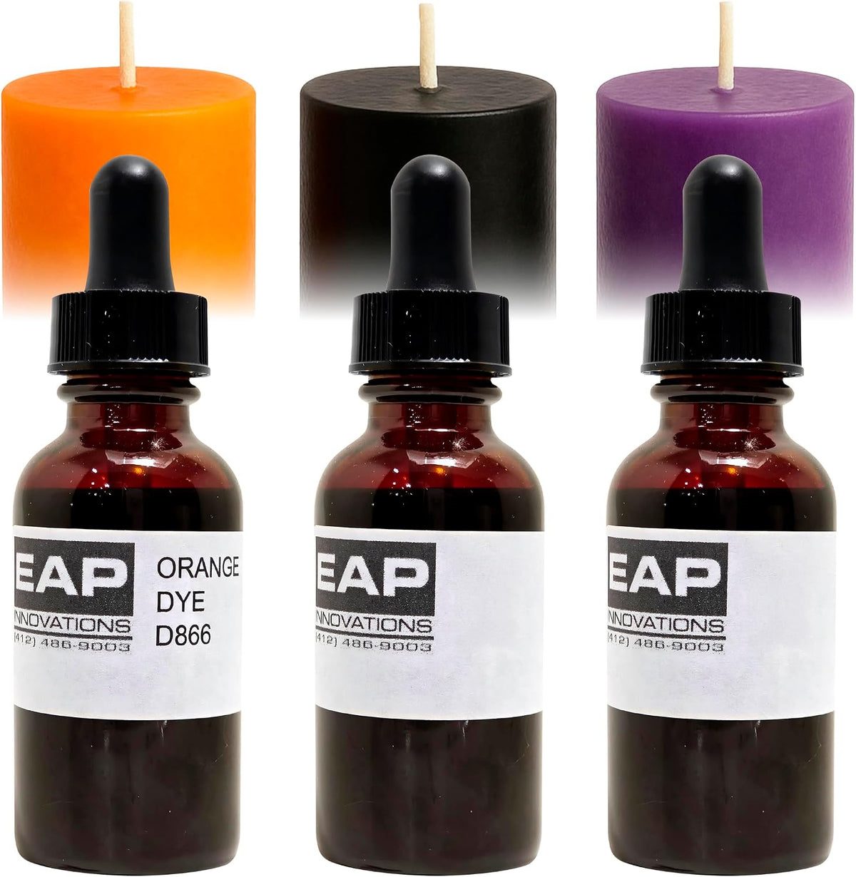 Halloween Liquid Candle Dye Bundle, Highly Concentrated Liquid Dyes for Candle Making in 3 Festive Shades, Black, Orange & Purple, Fully Soluble for Flawless Blending, 1 oz Each
