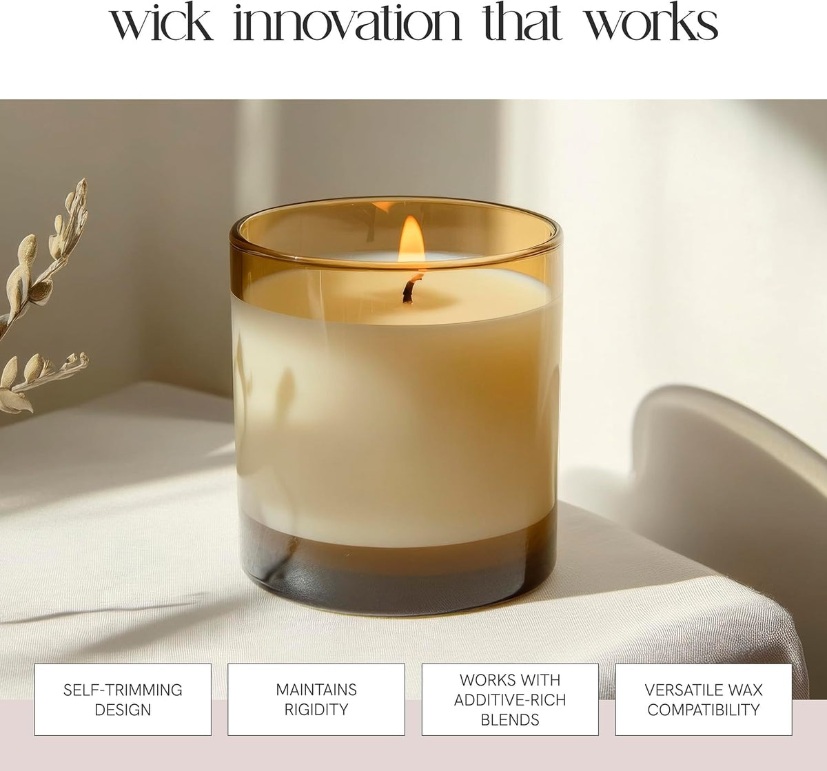 HTP-41 Candle Making Wicks, Pre-Tabbed, Rigid, Self-Trimming Wicks for Candlemaking, Works with Paraffin, Gel & Vegetable Wax, 6" Length, Pack of 100