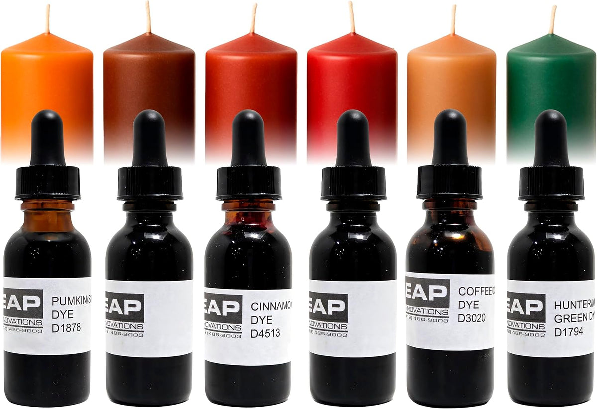 Autumn Liquid Candle Dye Bundle, Highly Concentrated Liquid Dyes for Candle Making in 6 Rich Shades, Soluble for Flawless Blending, Spiced Pumpkin, Cranberry, Coffee/Caramel, Brown & More, 1 oz Each
