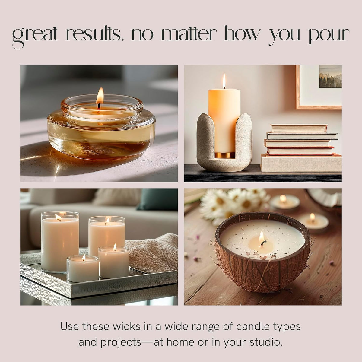 6" Eco Candle Making Wicks, Self-Trimming Design, Coreless Cotton Wicks for Candle Making, Ideal for DIY, Ideal for Low Melt-Point Waxes, Size ECO-1, Pack of 100
