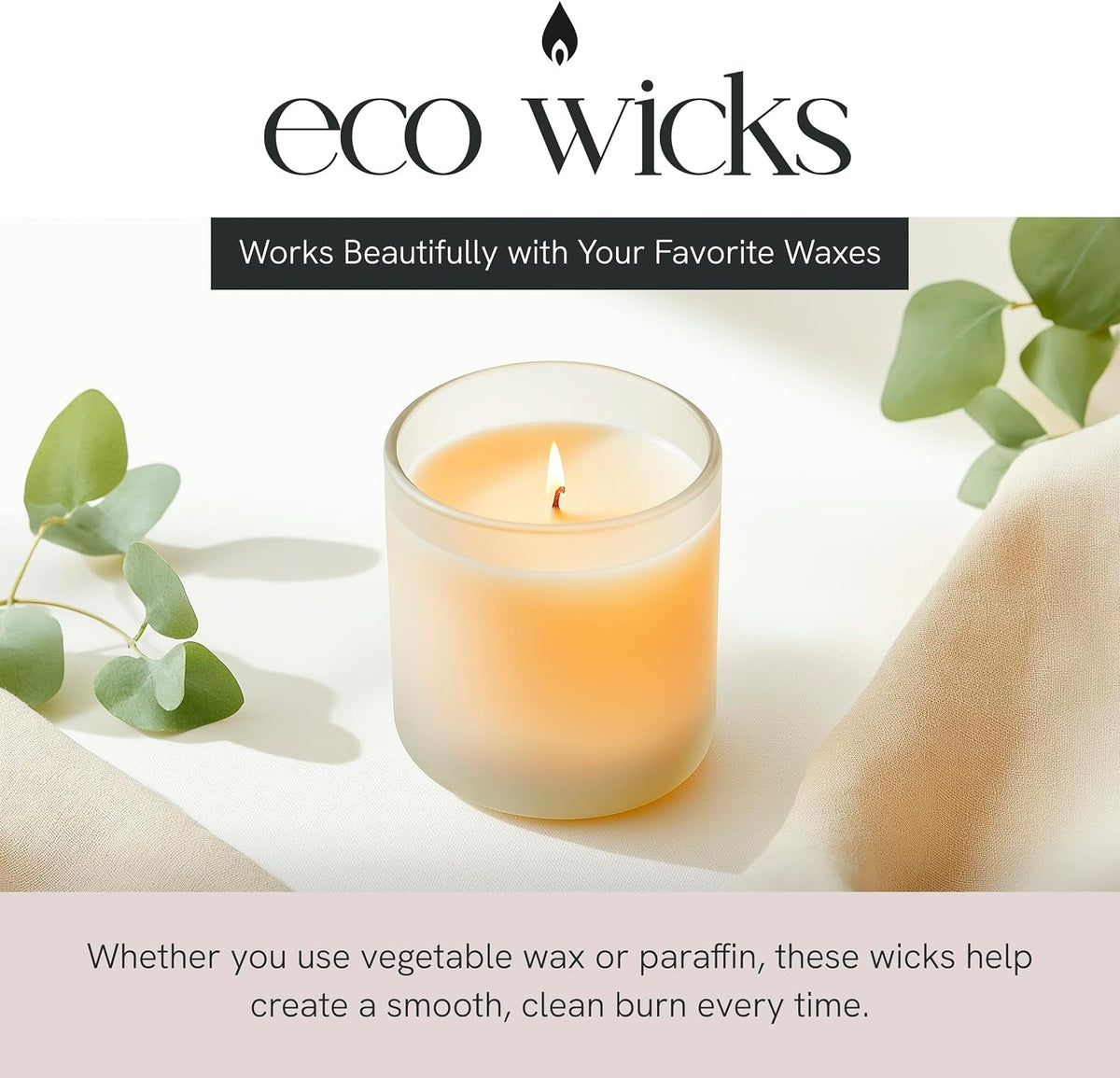 6" Eco Candle Making Wicks, Self-Trimming Design, Coreless Cotton Wicks for Candle Making, Ideal for DIY, Ideal for Low Melt-Point Waxes, Size ECO-1, Pack of 100